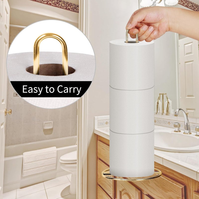 OBODING Gold Toilet Paper Holder Stand, , Freestanding Toilet Paper Holder for Storing 3 Rolls of Toilet Papers (Gold) - Image 2